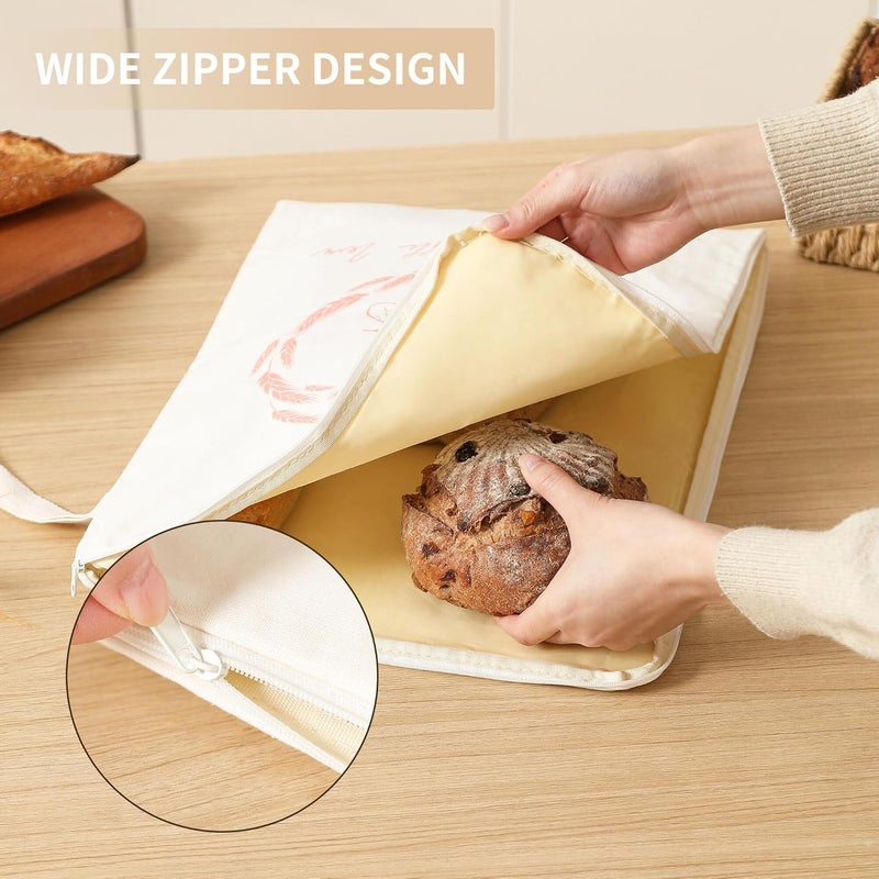 Windance Wide Zipper Access Beeswax Bread Bags for Homemade Bread - 2 Packs XL Reusable Organic Beeswax Linen Cotton Sourdough Bag, Homesteading Essentials Sourdough Bags with Zip to Keep Fresh - Image 3